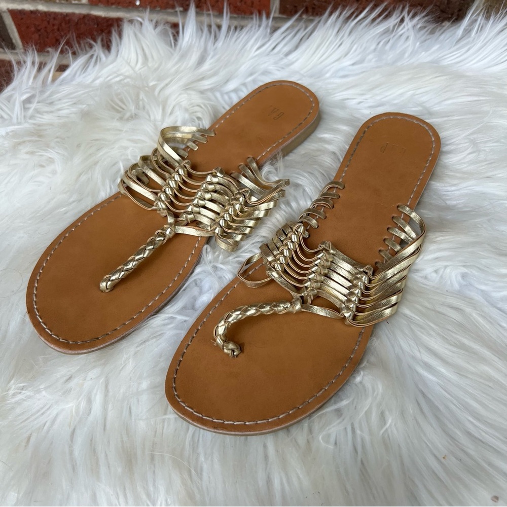 Gap Tan and Gold Strappy Slip On Flip Flop Sandals